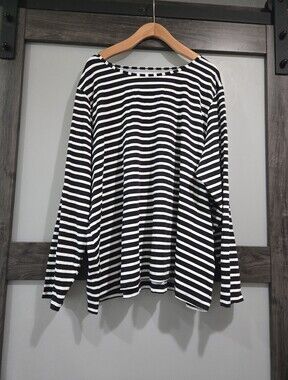 Lands' End Stripe Black and White Swim rash guard Long Sleeve 2x